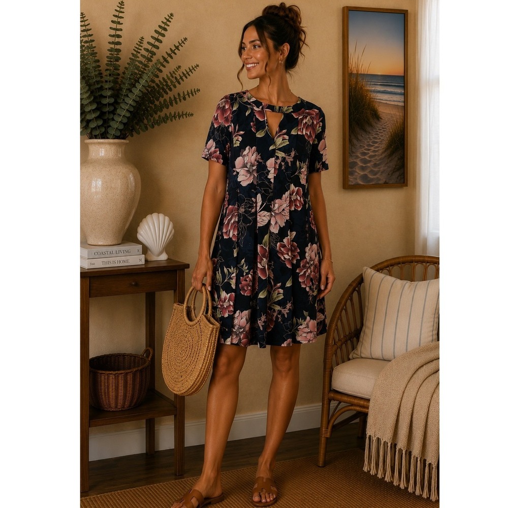 Roz & Ali Floral Keyhole Neck Shift Dress Office Wedding Garden Feminine Boho 8